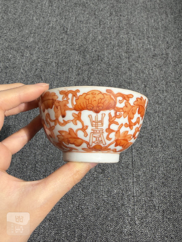 清同治矾红缠枝福寿纹茶园 - 图2